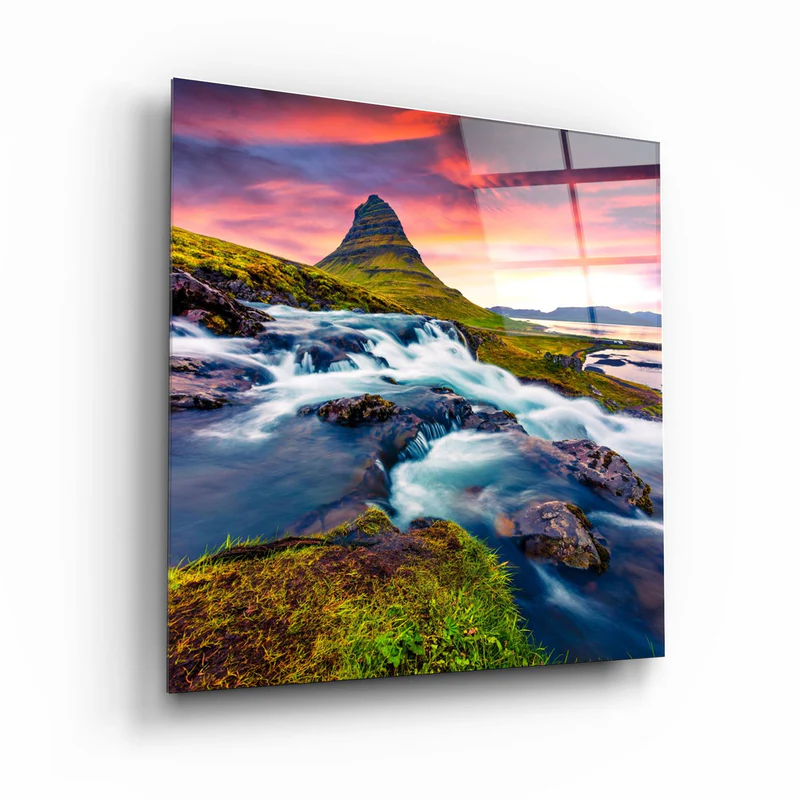 ・"Mountain River Landscape"・Glass Wall Art