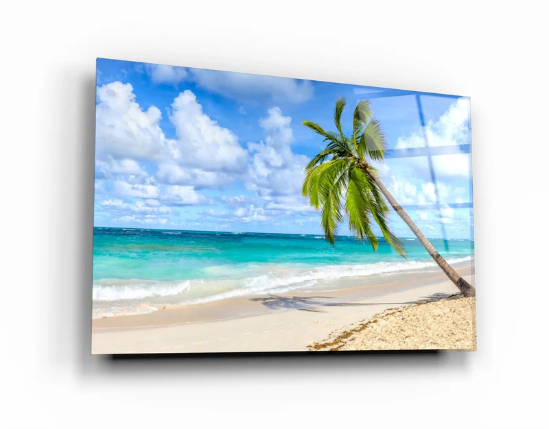 ・"Palm Tree & Beach"・Glass Wall Art