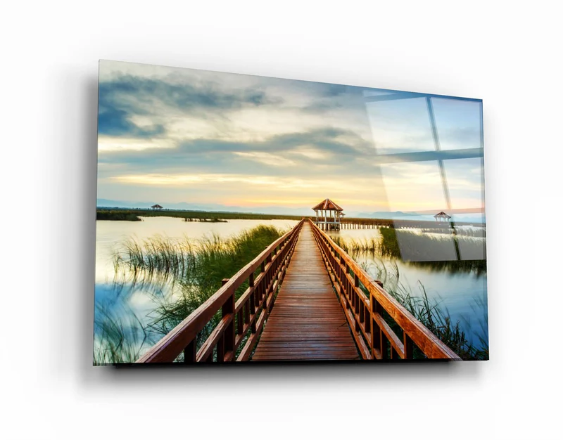 ・"Long Pier on the Lake"・Glass Wall Art