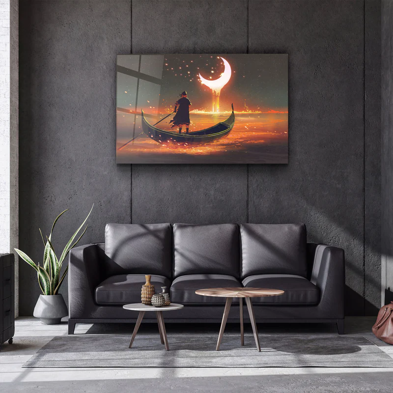 ・"Rowing The Boat Into A Fantasy World"・Glass Wall Art - Image 2