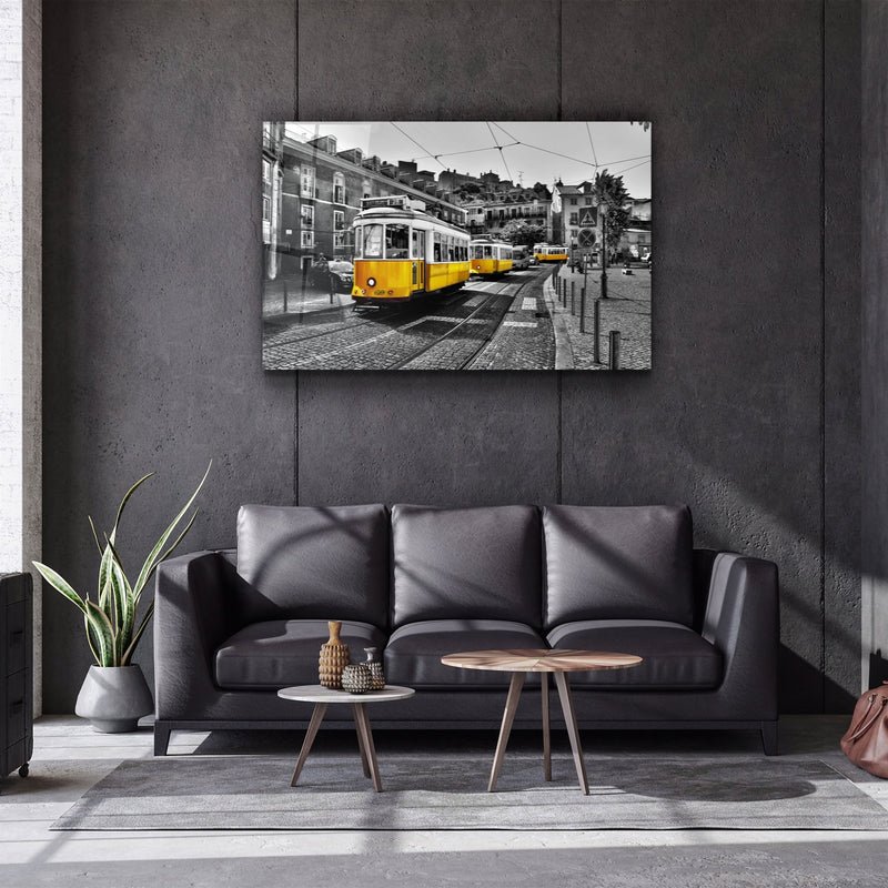 ・"Yellow Tram (Lisbon)"・Glass Wall Art - Image 2