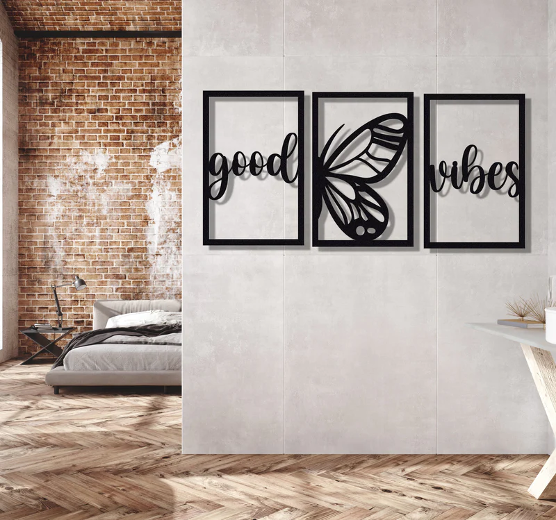 ・"Good Vibes Burtterfly Trio"・Premium Metal Wall Art - Limited Edition - Image 2