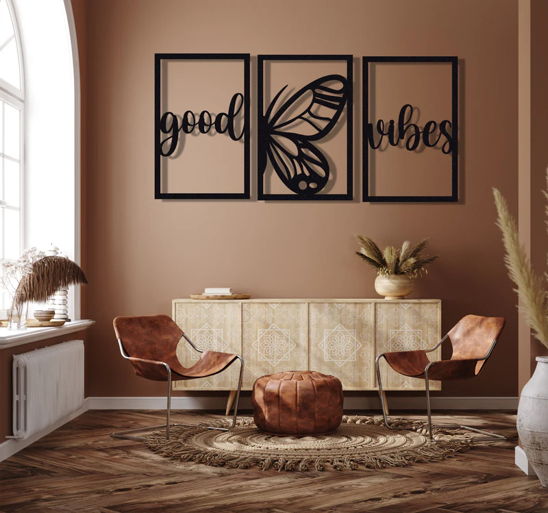 ・"Good Vibes Burtterfly Trio"・Premium Metal Wall Art - Limited Edition - Image 3