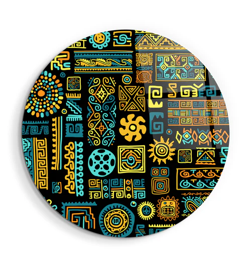 ・"Signs Black BLue"・Rounded Glass Wall Art