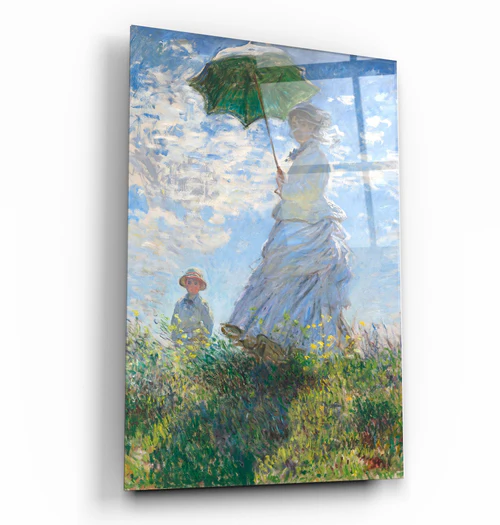 ・"Woman with a Parasol, Madame Monet and Her Son (1875) by Claude Monet"・Glass Wall Art