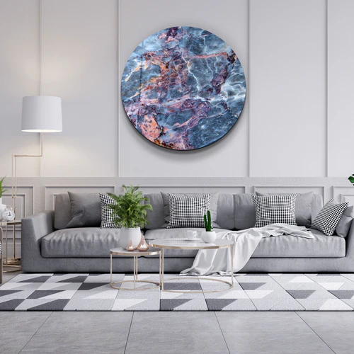 ・"Marble Blue Gray"・Rounded Glass Wall Art - Image 3