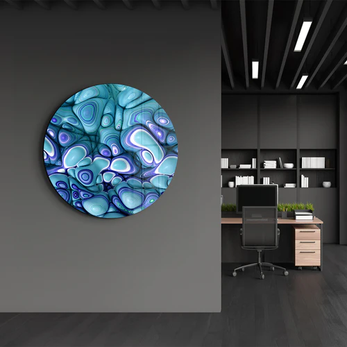 ・"Turquoise Abstract"・Rounded Glass Wall Art - Image 2