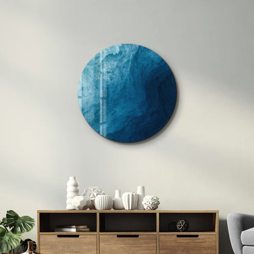 ・"Blue Paint Waves 2"・Rounded Glass Wall Art - Image 3
