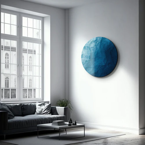 ・"Blue Paint Waves 2"・Rounded Glass Wall Art - Image 2