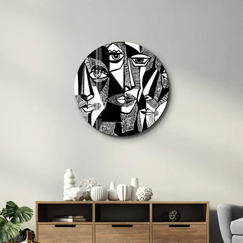 ・"African Faces Black and White"・Rounded Glass Wall Art - Image 3