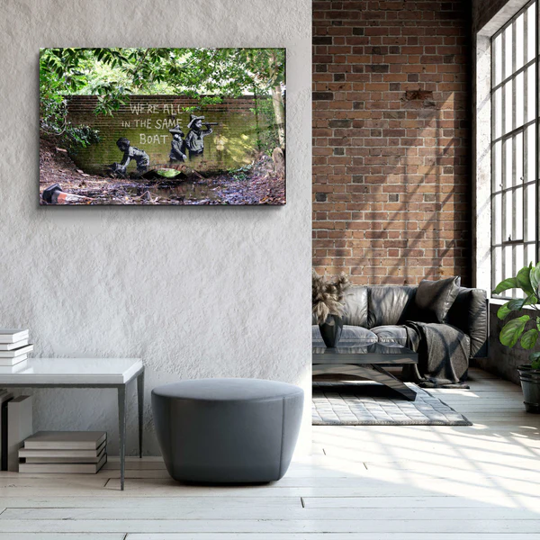 ・"Banksy - We are all in the same boat"・Glass Wall Art - Image 3
