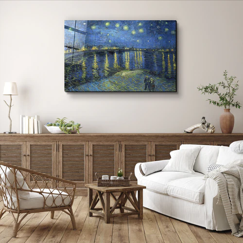 ・"Vincent van Gogh's Starry Night Over the Rhone (1888)"・Glass Wall Art - Image 2